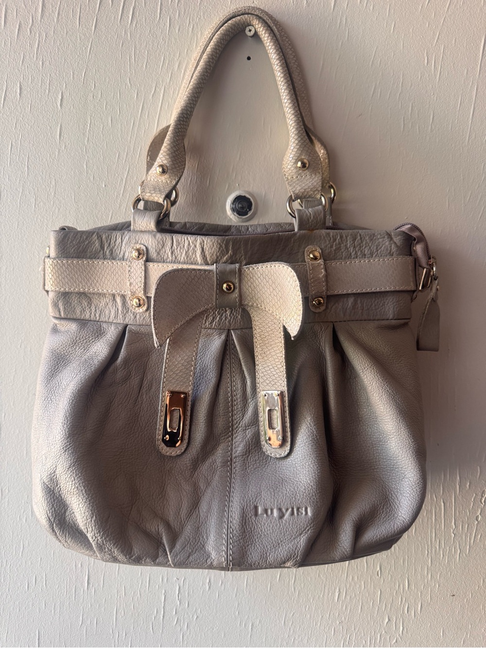 Cream Shoulder Tote with Decorative Bow